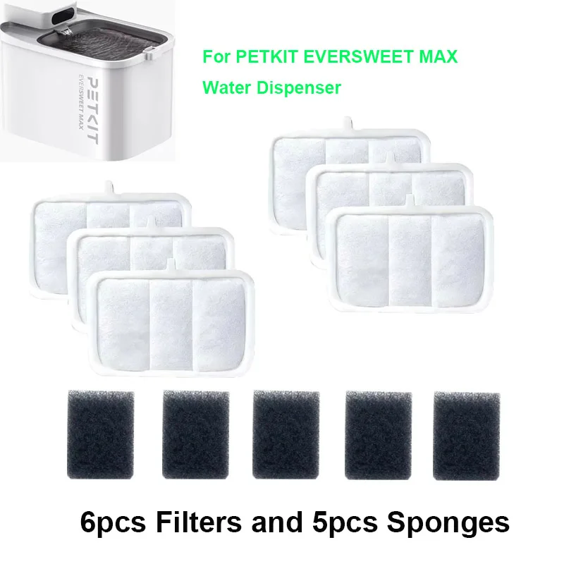 6 Filter und 5 Schwämme Set Katzenbrunnenzubehör Ersatz für 3L PETKIT Automatischer EVERSWEET MAX Akku-Wasserspender Image