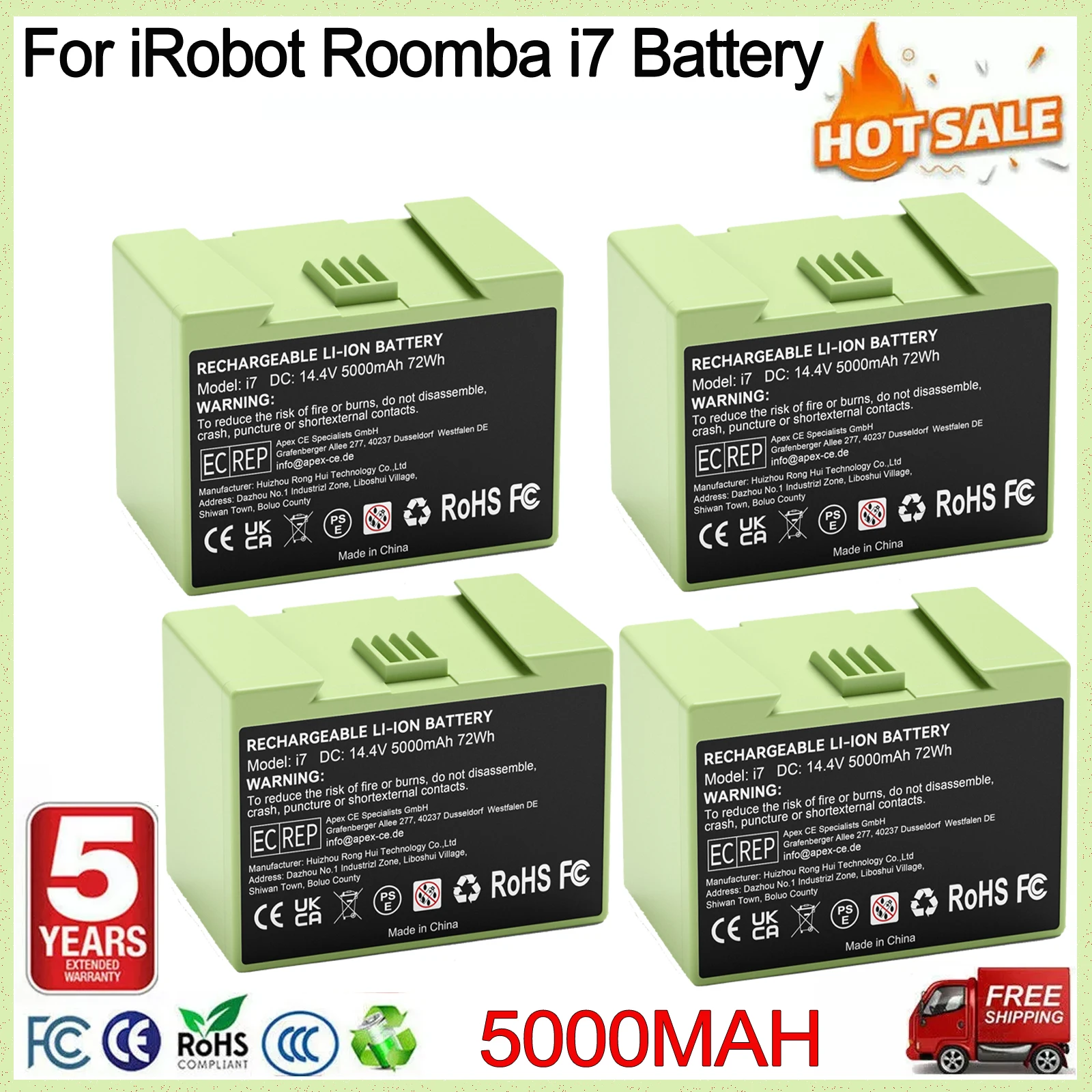5000mAh Akku für iRobot Roomba i7, Ersatzakku für Roomba i3 i4 i7 e5 e6 Staubsauger, Wiederaufladbarer Akku für Elektrowerkzeuge Image