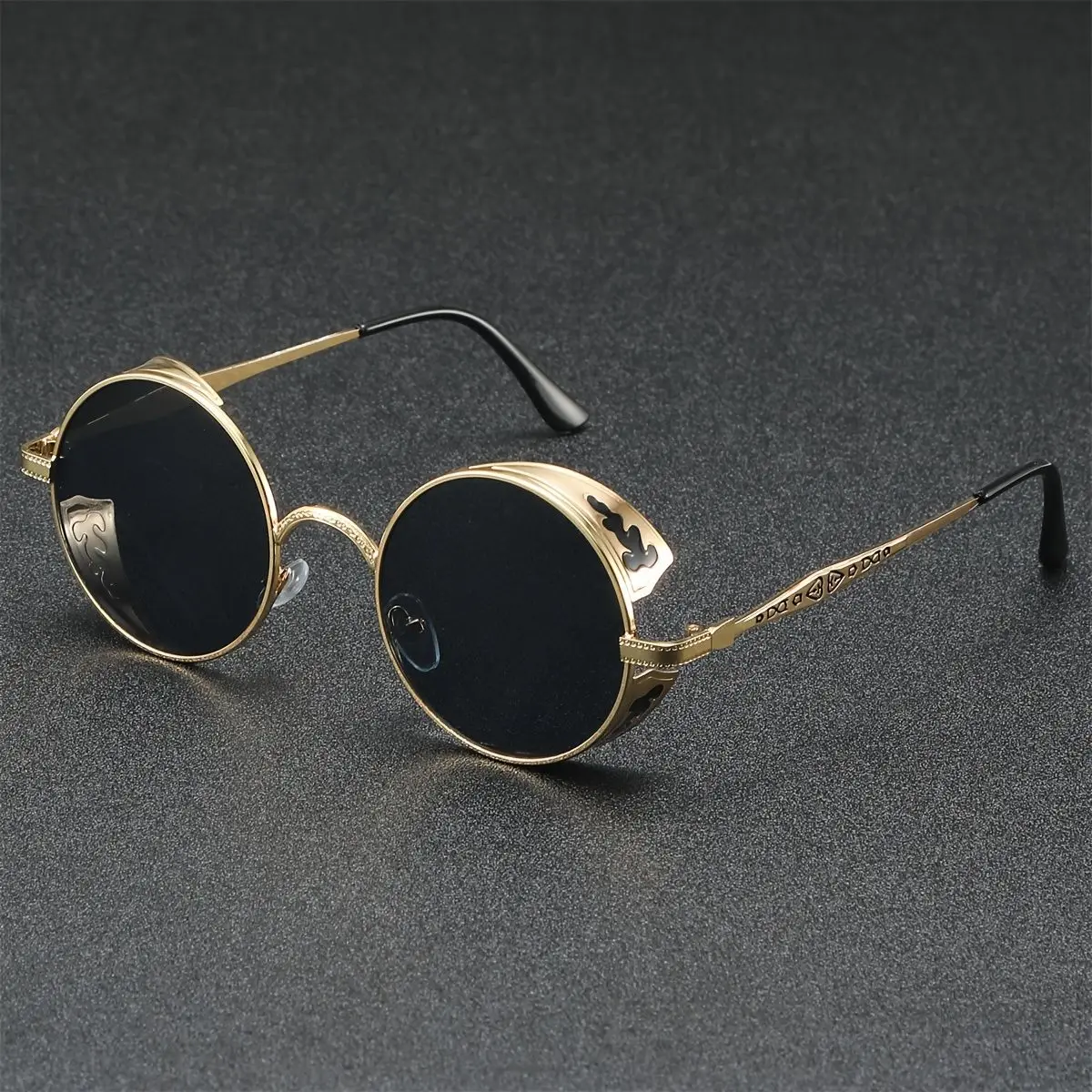 1PC Sonnenbrille im Punk-Stil mit rundem Rahmen, Unisex, modisch und vielseitig, geeignet für alltäglichen Look, Autofahren Image