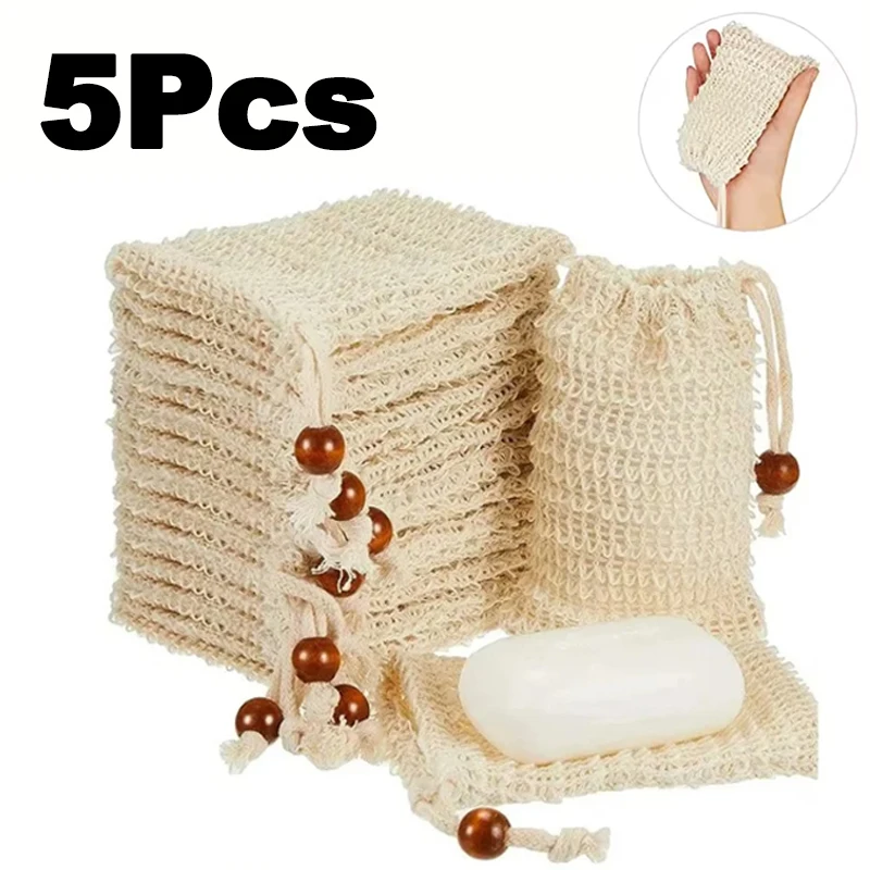 5Pcs Natürliche Seife Schäumen Net Taschen Bad Waschen Werkzeuge Körper Reinigung Blase Helfer Mesh Reinigung Bad Peeling Liefert Image
