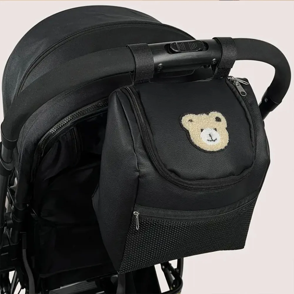 Bärenförmige Kinderwagen-Wickeltasche mit großem Fassungsvermögen – tragbarer Aufbewahrungsorganisator mit Flaschenhaltern aus strapazierfähigem Kunstleder Image