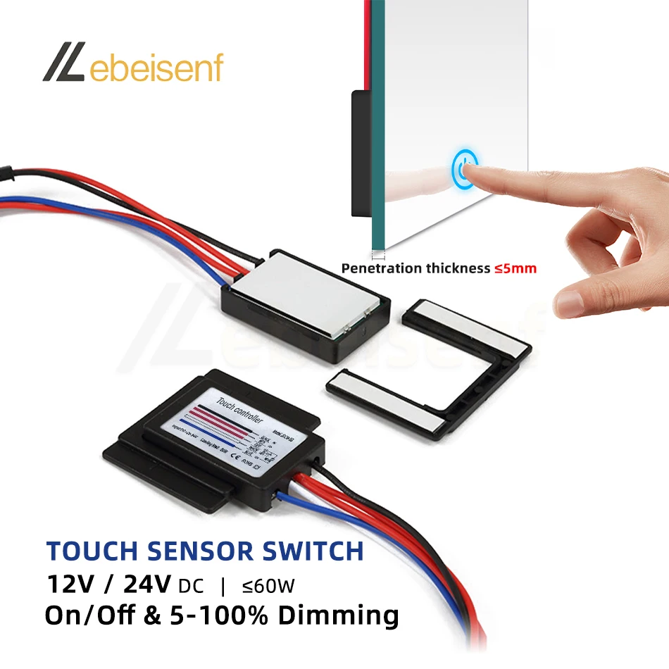 Badezimmerspiegellampe, integrierter Berührungssensorschalter, DC 12 V, 24 V, 5 A, LED-Ein/Aus-Dimmer, einzelner Dual-CCT-Farbstreifen-Lichtcontroller Image