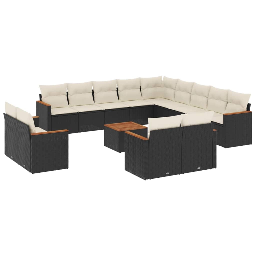 vidaXL 14-tlg. Garten-Sofagarnitur mit Kissen Schwarz Poly Rattan Image