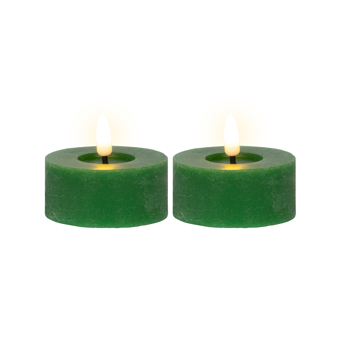 Lumineo 2 LED Teelichter 7x6cm Wachskerzen Timer Flammenlose Teelichtkerzen Warmweiß Tischkerzen Wachs Dekokerzen Teelicht Kerzen Timerfunktion Warm Grün Image