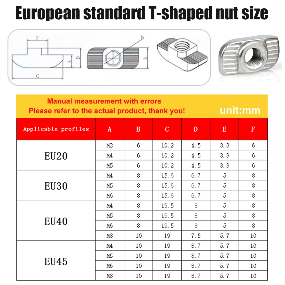 T-Mutter Schiebe-T-Mutter Hammer Drop In Nut Fasten Connector 2020 3030 4040 4545 Aluminium-Extrusionsprofil M3 M4 M5 M6 M8 Schlitzmuttern Image