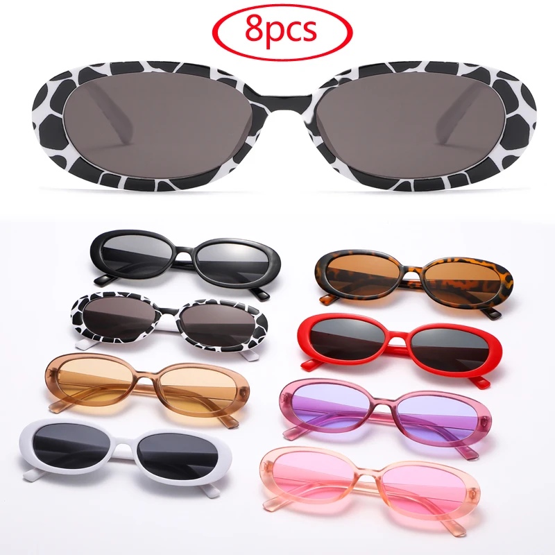 8 stücke Kleine Oval Sonnenbrille Frauen Vintage Marke Retro Schwarz Weiß Sonnenbrille Klassische Shades Weibliche Oculos UV400