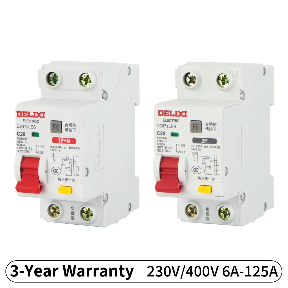 DELIXI 1P+N 2P Auslaufschutz AC230V Überlast Kurzschluss Elektronischer Schutz Fehlerstromschutzschalter Schalter Image