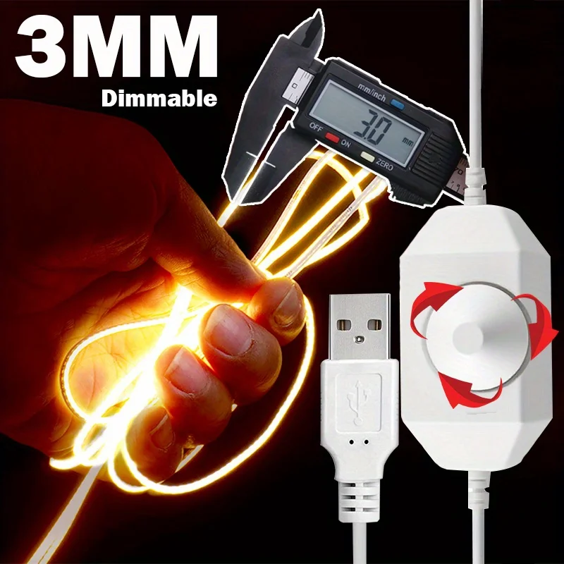 3 mm ultradünne COB-LED-Lichtleisten mit stufenlosem Dimmer, USB-dimmbare flexible LED-Leuchten, LED-Bandlichter für Heim- und Schrankbeleuchtung.
