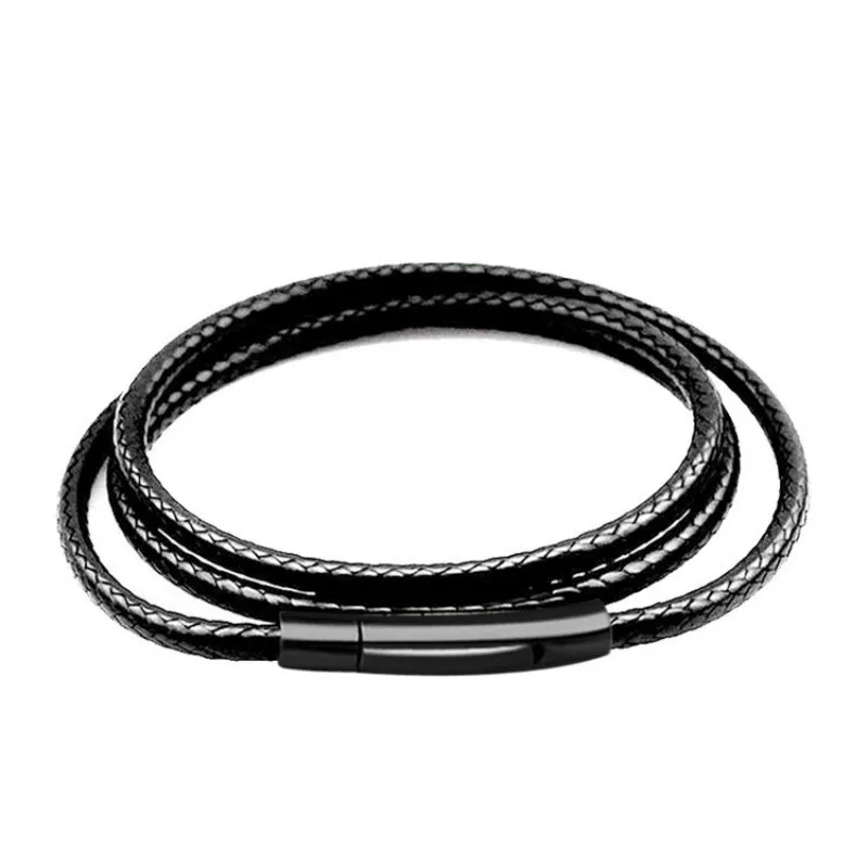 2mm 3mm Herren Damen Schwarz geflochtenes Lederband Edelstahl Sicherer Verschluss Kette Halskette für Anhänger DIY Schmuck 60cm 70cm Image