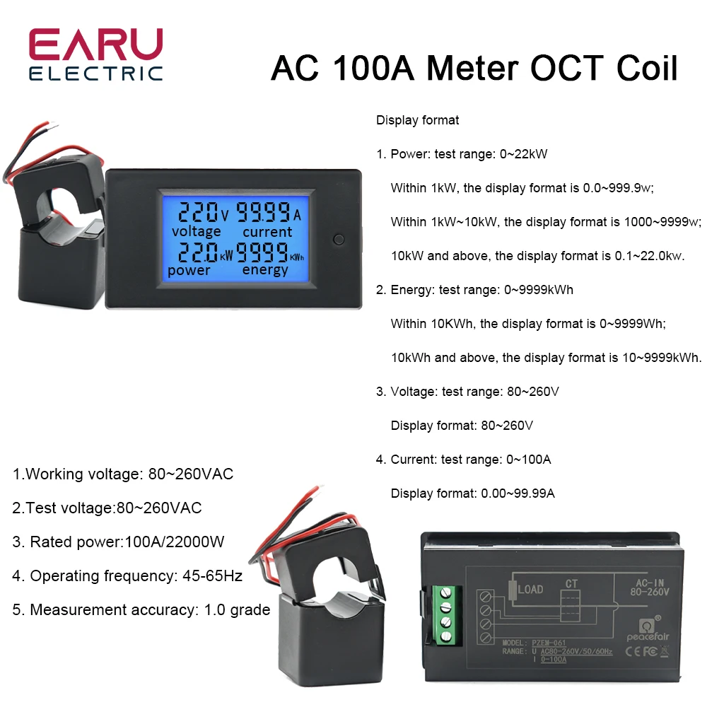 4-in-1 DC 6,5–100 V, digitales Voltmeter, Amperemeter, Energie, LCD-Display, 20 A, 100 A, Spannung, Strommonitor mit Shunt Image