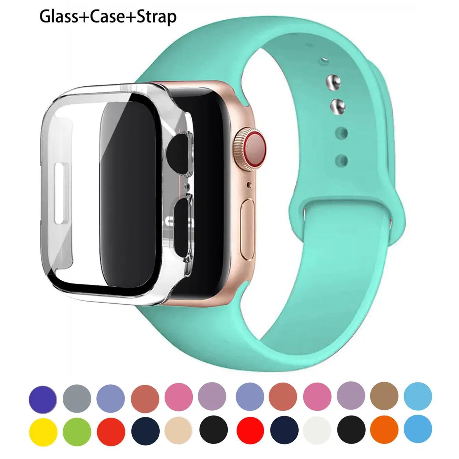 Sportarmband + Glas + Hülle für Apple Watch-Armbänder 44 mm 40 mm 45 mm 41 mm 38 mm 42 mm Silikonarmband IWatch Serie 8 9 7 6 5 4 3 SE-Armband Image