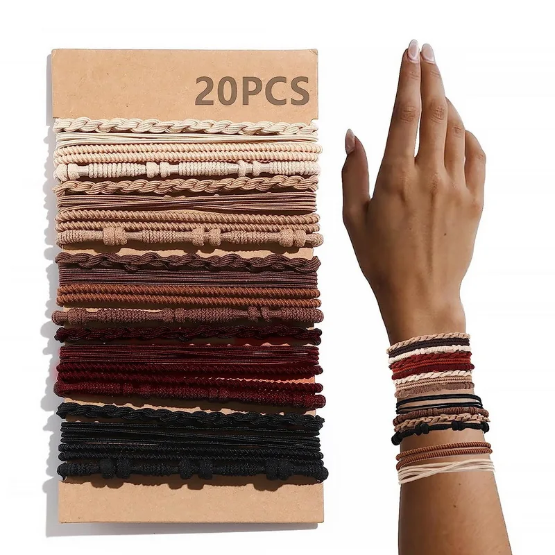 20/24 teile/satz mode Böhmen haar gummibänder für frauen elastische Boho haar gummi Armband schwarz haarbänder Kopf Seil zubehör Image