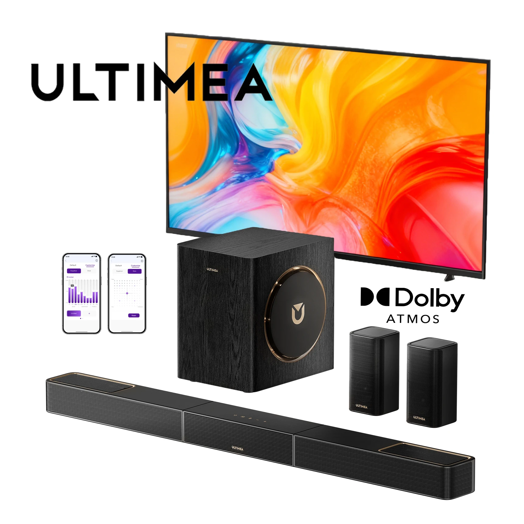 ULTIMEA 5.1.2-Kanal-Soundbar für Smart-TV mit Dolby Atmos, Heimkino-Soundbar mit kabellosem Subwoofer, APP-Steuerung Image