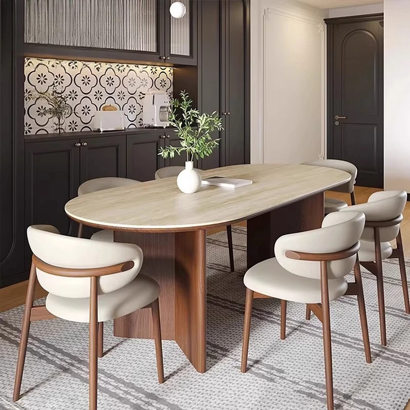 Fabrikneues Massivholz-Esstisch-Set im mittelalterlichen Stil, französischer Retro-Stil, oval, modern, für kleine Wohnungen, Zuhause, Stuhlkombination