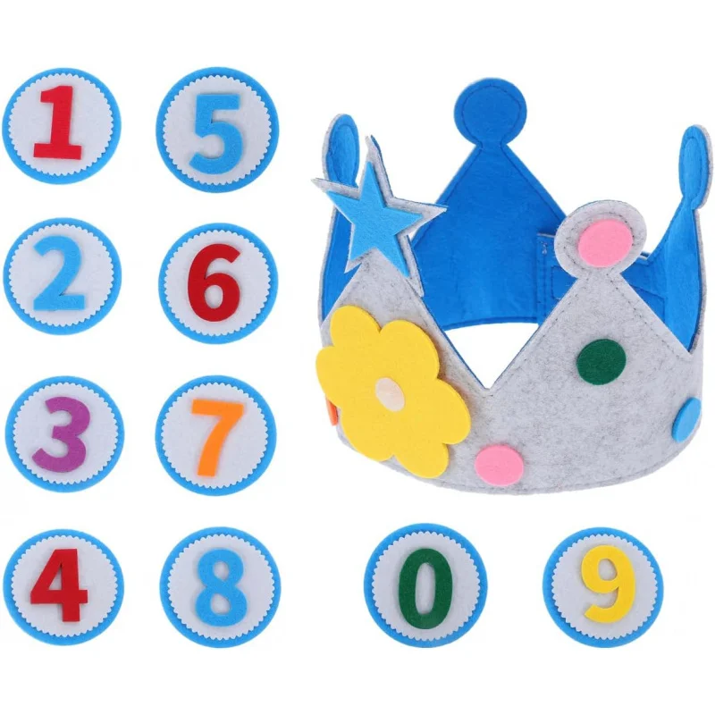 Kleinkind-Geburtstagskronenhut aus Filz mit austauschbaren Zahlen 0–9, wiederverwendbare Party-Kopfbedeckung für Kinder, Foto-Requisite Image