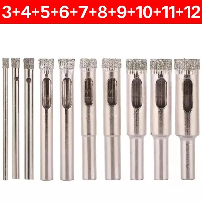 Diamantbeschichtetes Kernlochsägen-Bohrer-Set, 10-teilig, für Fliesen, Glas, 3/4/5/6/8 mm, für Fliesen, Keramik, Glas, Dremel-Zubehör