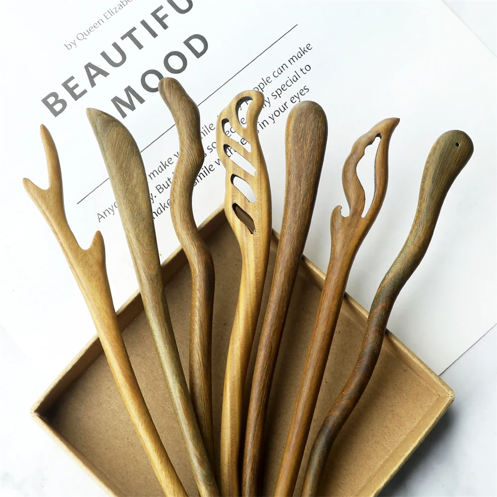 Vintage Haar Stick Natürliche Grüne Sandelholz Haarnadel Frauen Mädchen Haar Clips Pins Antike Chinesischen Stil Haar Zubehör Schmuck