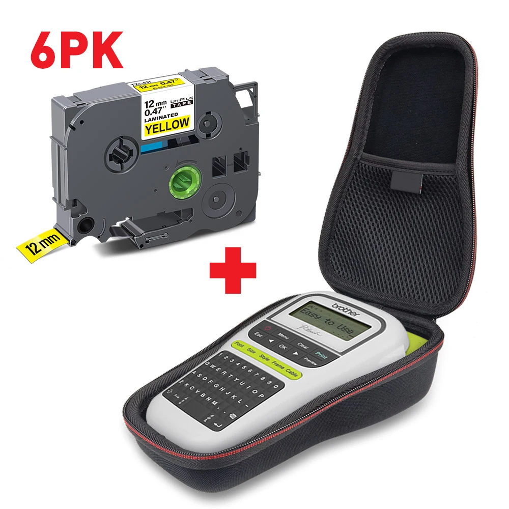 UniPlus 6PK 12 mm Etikettenband 631 Etikettendruckerhülle H110 Harte EVA-Box Stoßfest Kompatibel für Brother PTouch PTH110 PTH100 Tasche Image