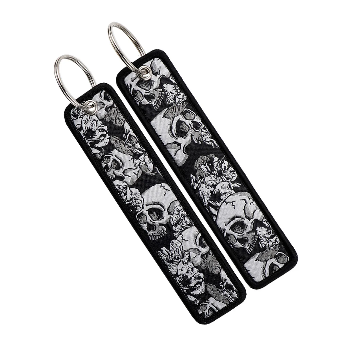 Schlüsselanhänger mit Totenkopfmuster-Stickerei, schwarz-weiß, im Gothic-Stil, Schlüsselanhänger für Motorrad, Auto, Schlüsselring, Rucksack, Punk-Accessoires für Männer Image