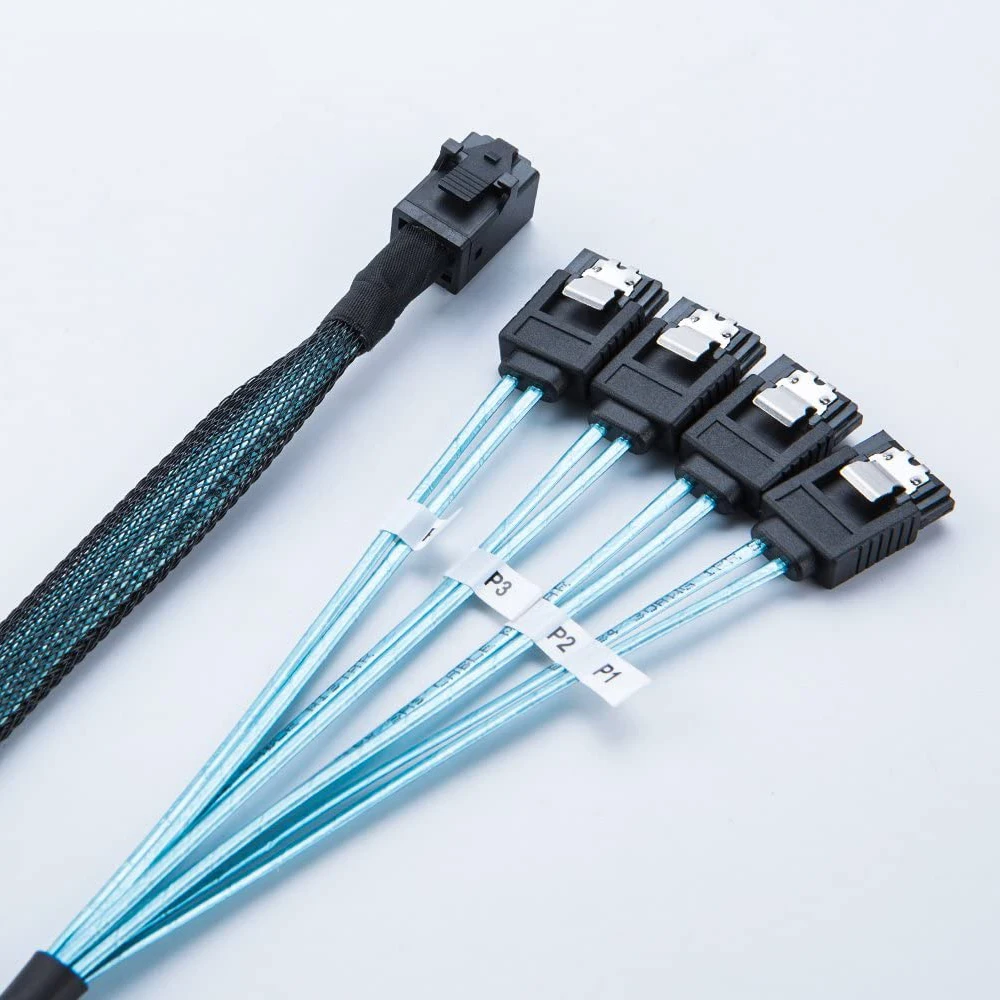 0,5 m 1 m internes HD-Mini-SAS-Kabel SAS SFF-8643 auf 4 SATA-Kabel SAS auf 4 SATA-Kabel Verbindung zum Festplatten-SATA-Kabel Mini-SAS Image