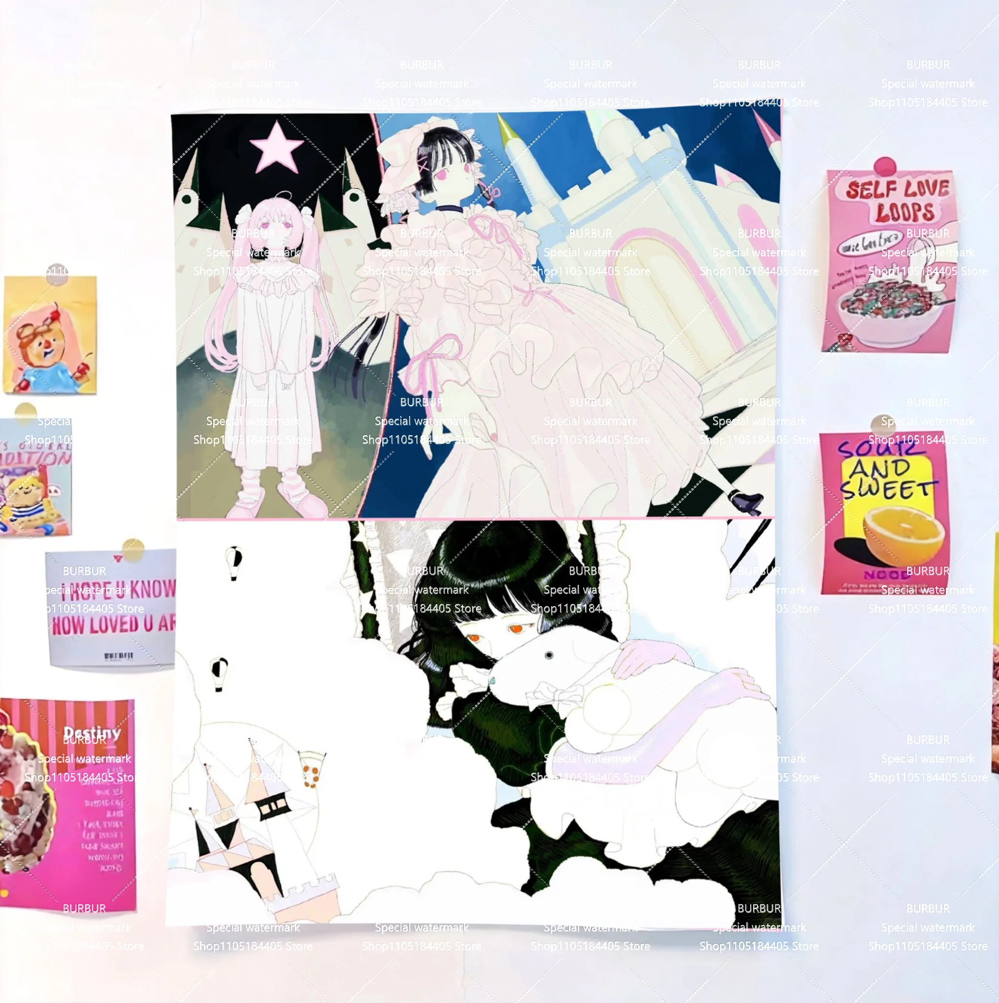 Dreams of Pink Lolita Illustrations Schlafzimmer- und Wohnheimdekoration, Fotohintergrund für den Innenbereich W Image