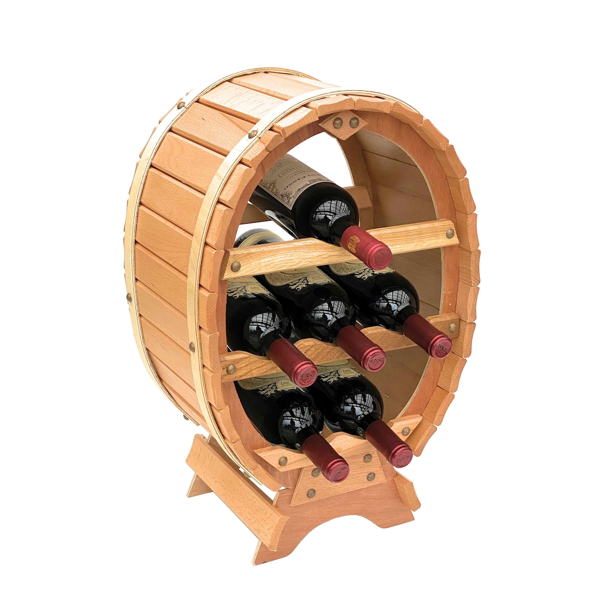 DanDiBo Weinregal Holz Stehend Weinfass 6 Flaschen Natur Flaschenregal Flaschenhalter Fass Image