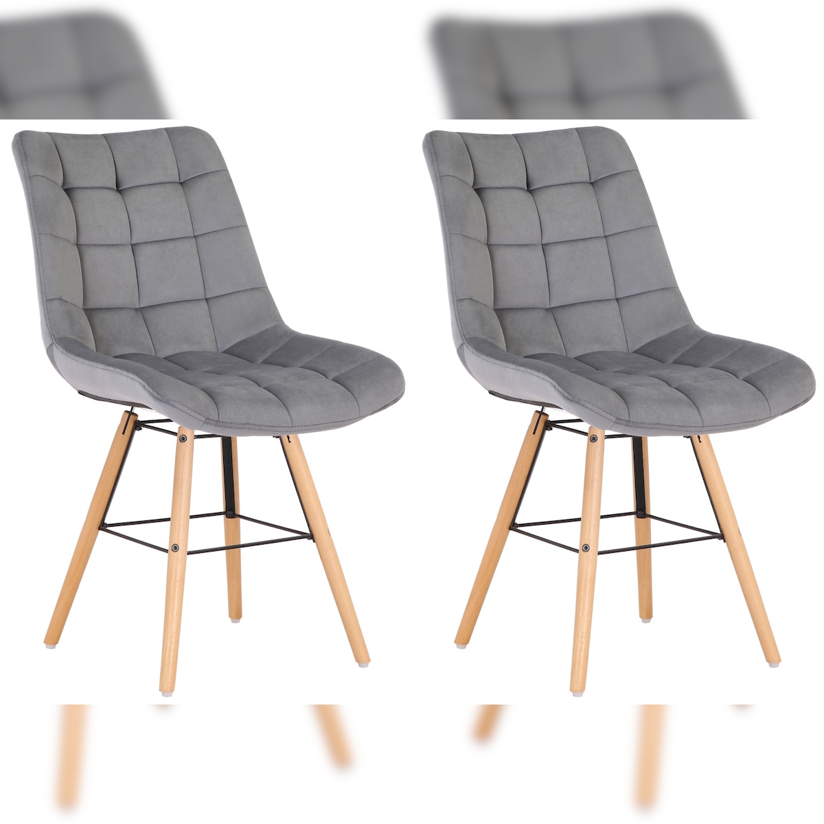 Proregal CHEFGASTRO 2er-Set Esszimmerstuhl OAKLAND Samt HxBxT 82x46x60cm Samt Grau Küchenstuhl Image