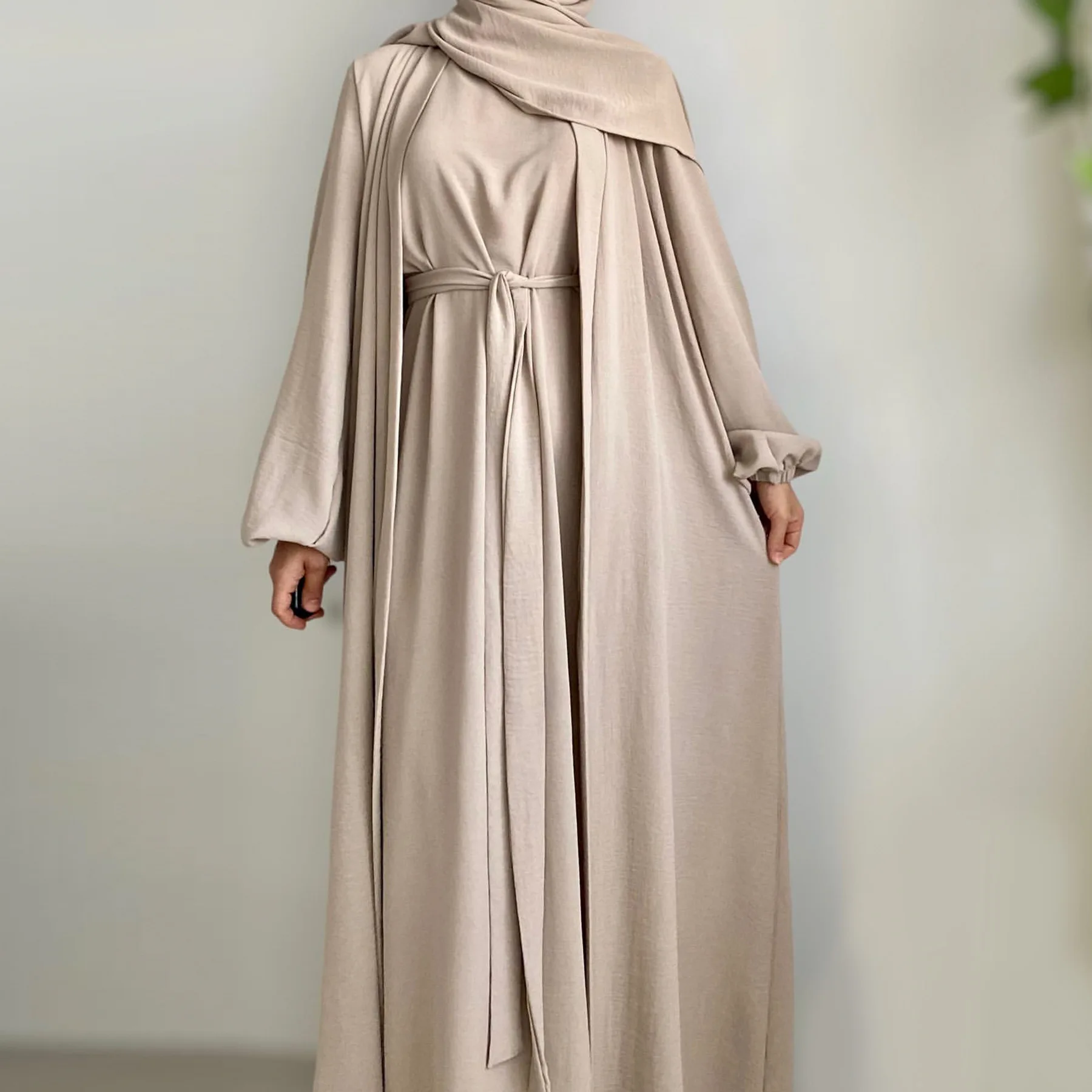 2 stücke Muslimischen Sets Womem Solide Offene Abaya + kleid Jilbab Eid Hijab Anzüge 2 Stück Set Kaftan Robe Kimono ramadan Islam Kleidung 2025 Image