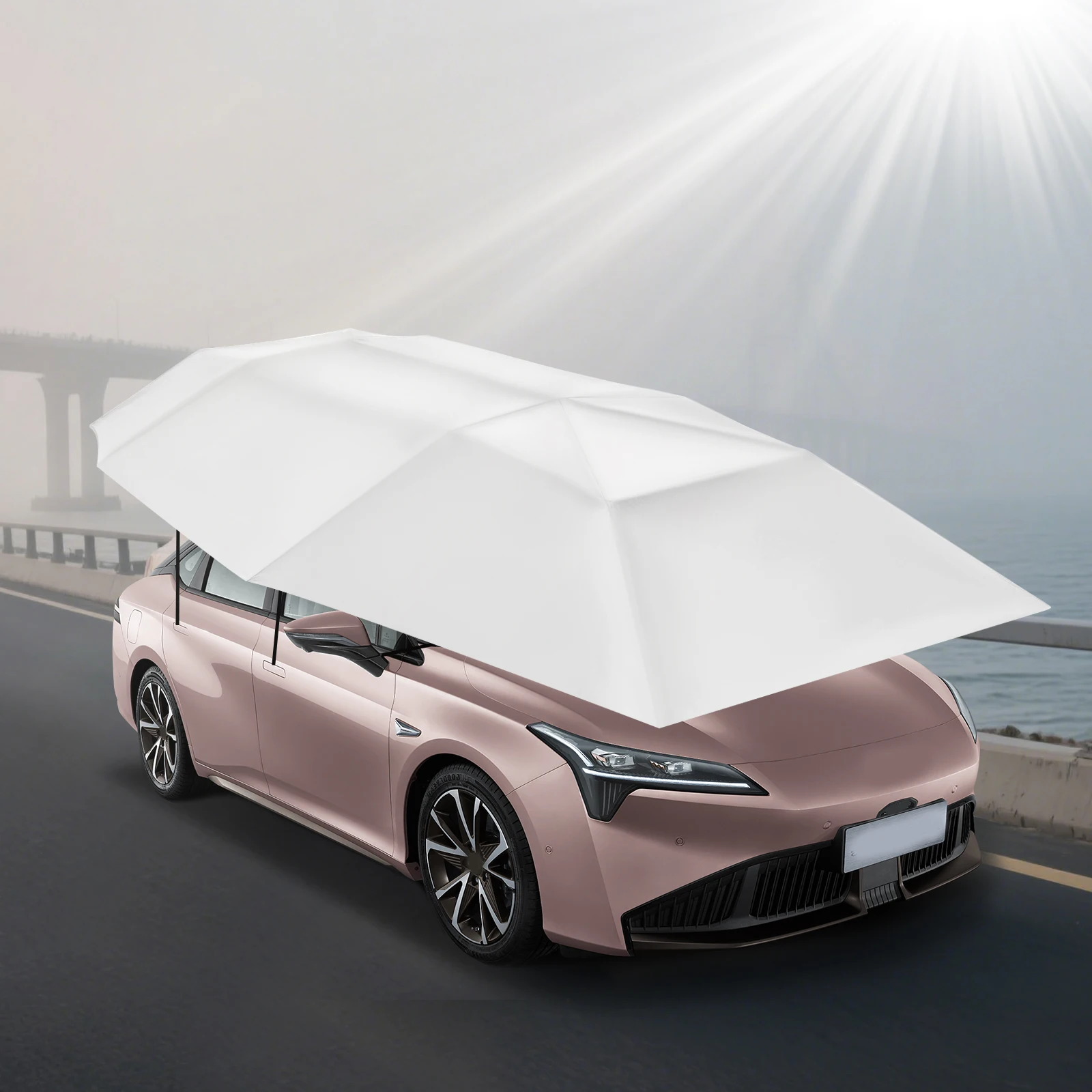 Tragbarer Auto-Sonnenschutz mit Hydrauliklift, UV-, Regen- und Windschutz, Einfach Faltbar für Outdoor-Parkplatzüberdachung (Silbergrau) Image