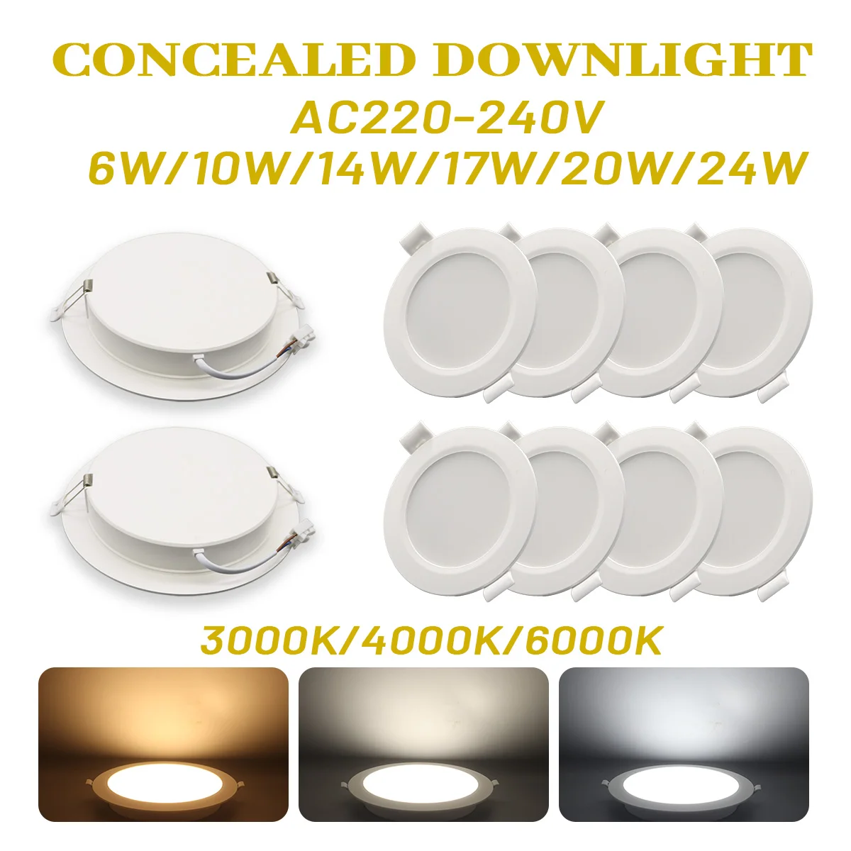 2 Stück LED-Downlights AC100-240V LED-Deckenstrahler 3 Farben 6W 10W 14W 17W 20W 24W Einbau-Downlight Kaltweiß Warmweiß Lampe Image