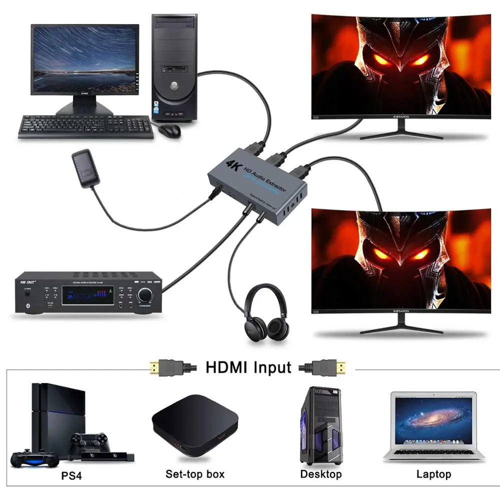 4K HDMI-kompatibler Audio-Extraktor 5.1 Extraktor HD-Splitter 1x2 HDTV zu Audio-Extraktor Optisch TOSLINK SPDIF 3,5mm Audio Image
