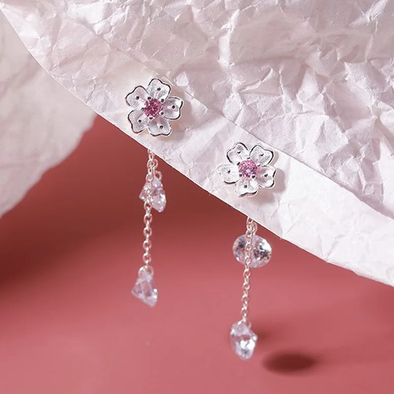 Koreanische Romantische Kirschblüten Blume Quaste Ohrring Für Frauen Süße Rosa Tulpe Opal Perle Zirkon Ohrring Trend Hochzeit Schmuck Image