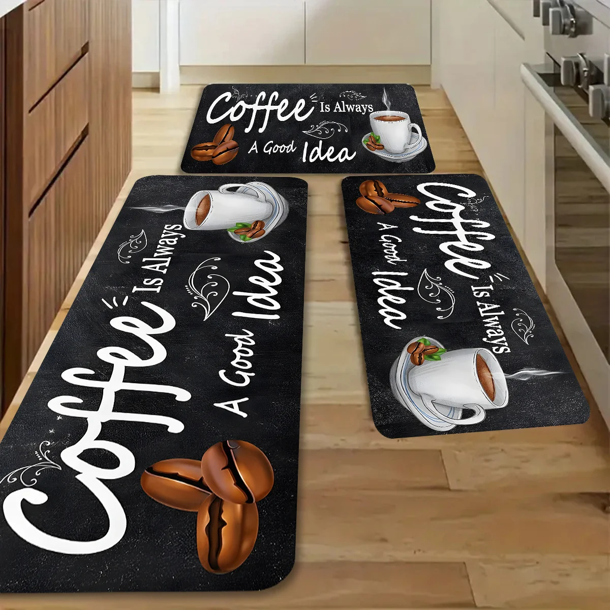 Coffee Time Quote Teppichmatte, Teppich, Küchenbodenläufer, Heimdekoration, Wohnzimmer, Esszimmer, Eingang, für den Innenbereich, rutschfestes Design Image