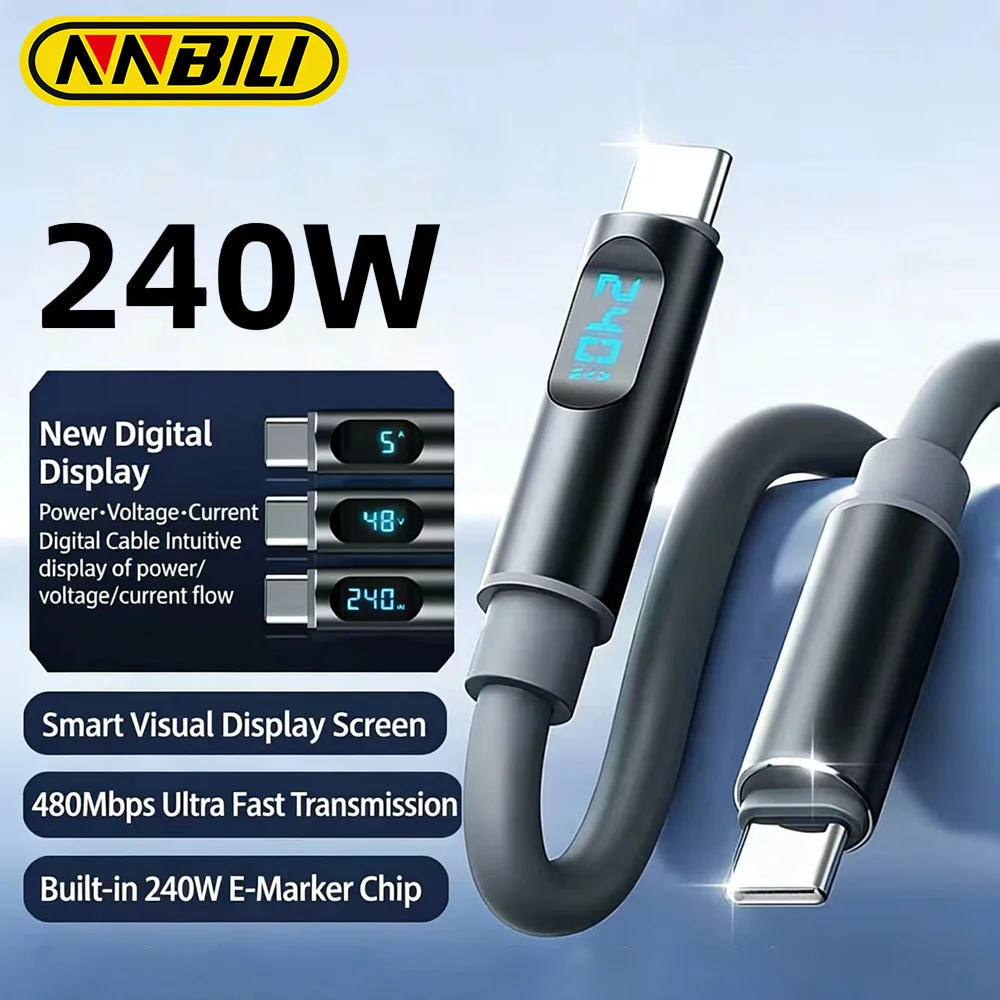 NNBILI 240 W USB Typ C auf USB C Kabel 100 W PD Schnellladung Ladegerät Kabel für MacBook Pro Xiaomi Samsung Laptop USBC Kabel 1,2/1,8 Image