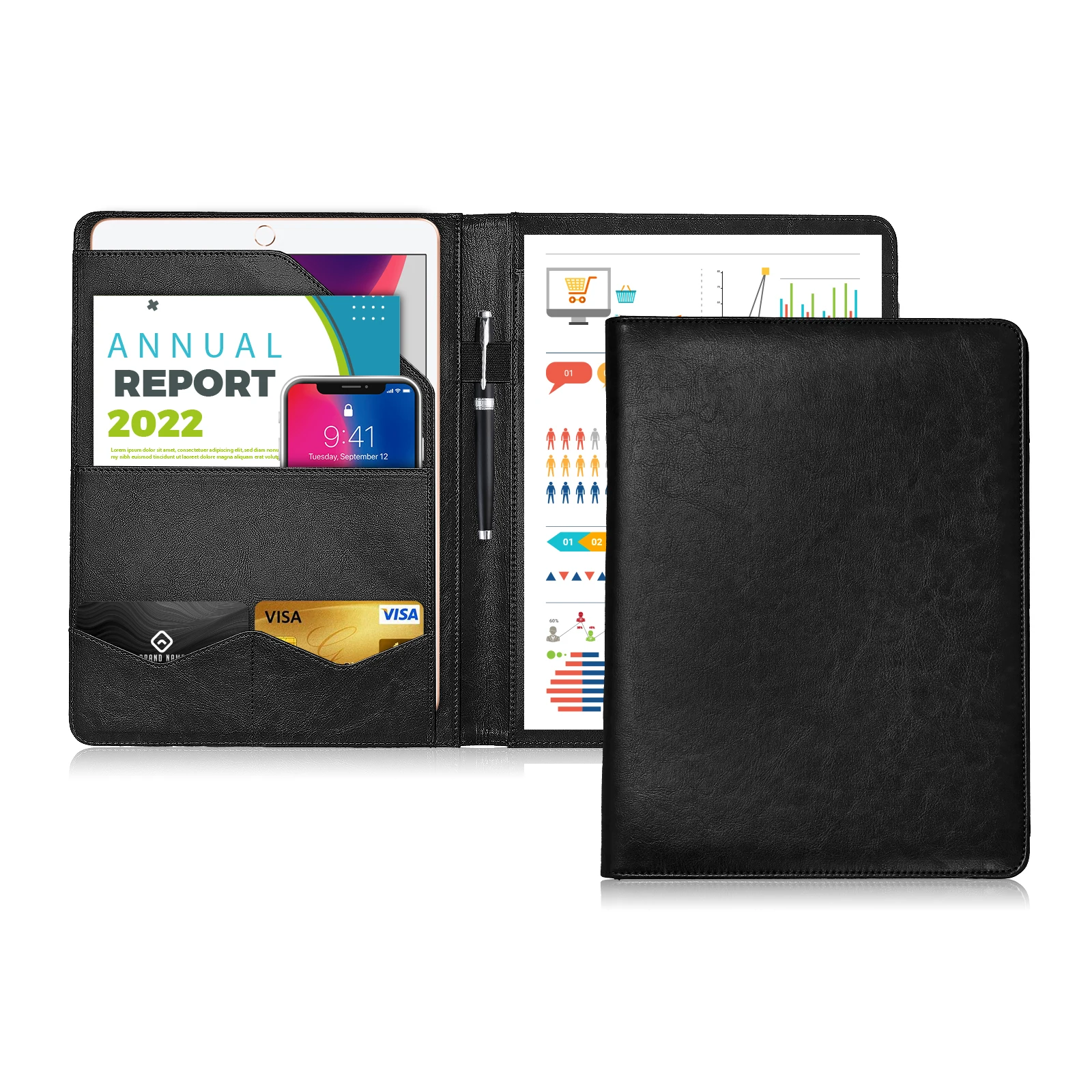 Multifunktionaler Konferenzordner, A4, Business-Briefpapierordner, PU-Leder, Vertragsdateiordner, Ablage, Büro, Schulbedarf Image