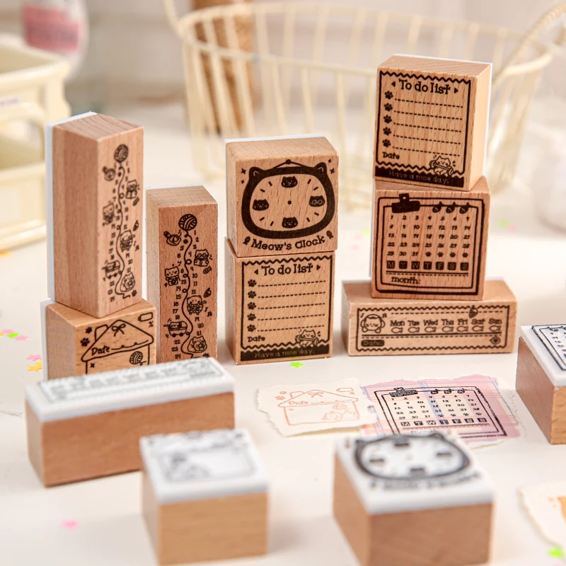 Journal GO Niedlicher Katzen-Holzstempel zum Selbermachen, Stempeln, Junk-Journal-Etiketten, Karten, Scrapbooking, Meow Seal, Basteln, Hobbys, Standardstempel Image