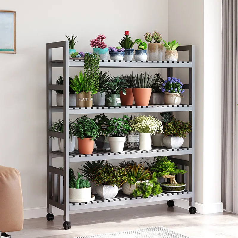 Verstellbarer mobiler Pflanzenständer auf Rollen, Pflanzenregal, Topfregal mit Rollen, für drinnen und draußen, Balkon, Terrasse, Garten, Wohnzimmer. Image