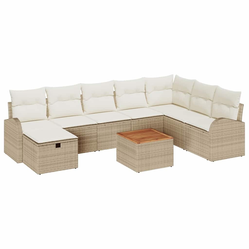 vidaXL Garten-Sofa-Set mit Kissen mit Speicher 9 pcs Beige Poly Rattan Image