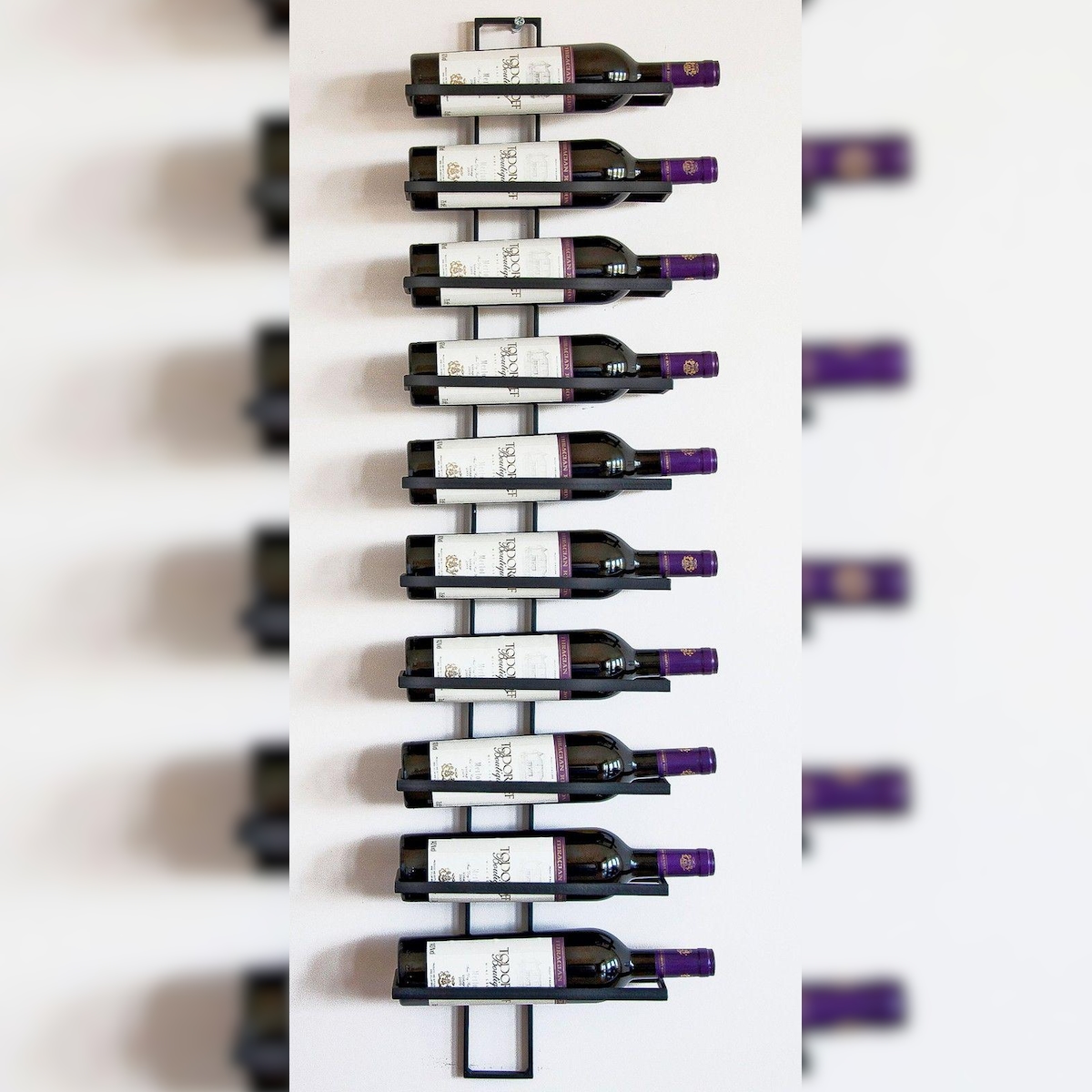 DanDiBo Weinregal Flaschenregal Metall Schwarz Wand Dies 116 cm für 10 Flaschen Flaschenständer Flaschenhalter Image