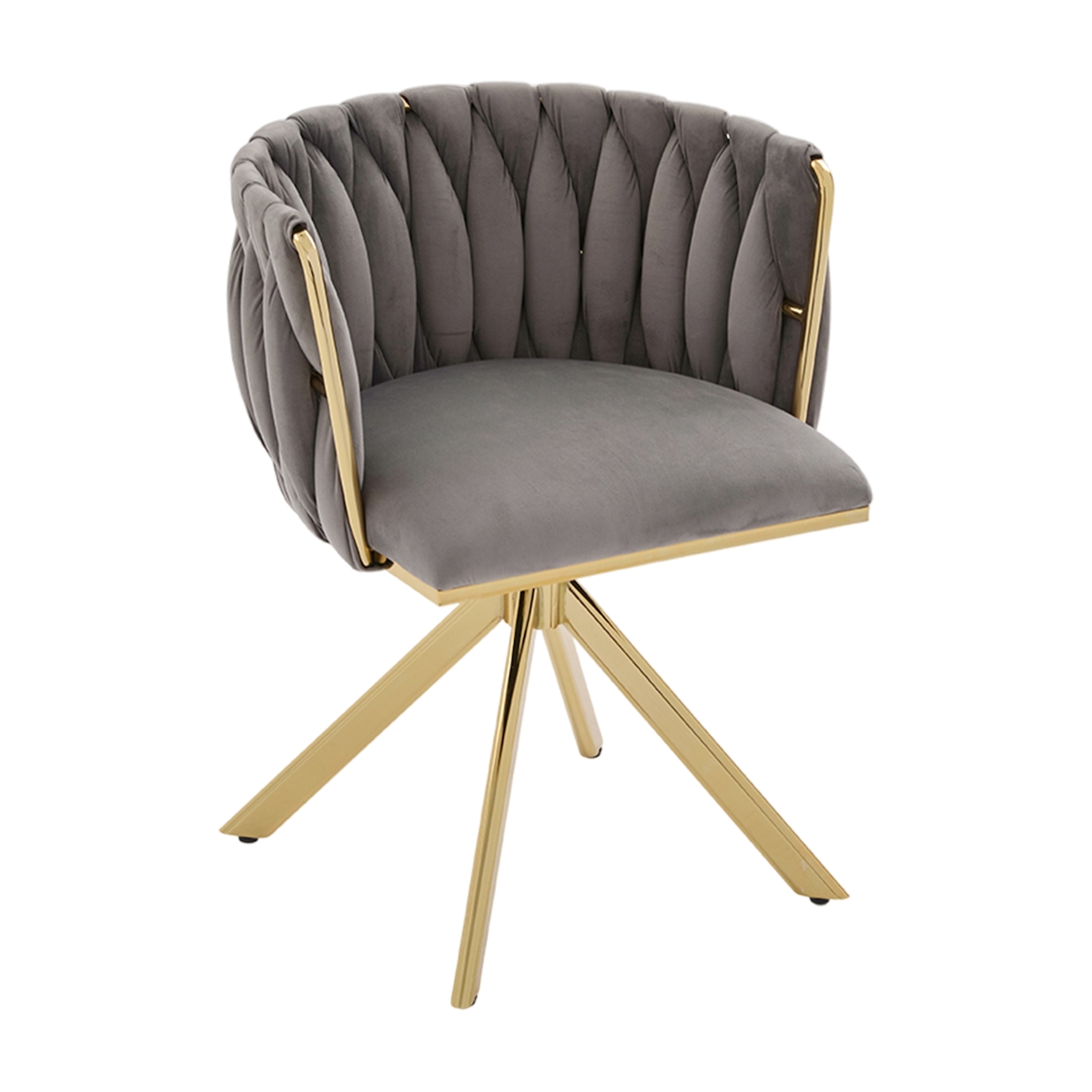 MODFU Drehsessel Velours Grau 56x50x70 cm mit 180 Grad Schwenkfunktion ergonomischer Rückenstütze Metallfüßen und Justierfüßen Image