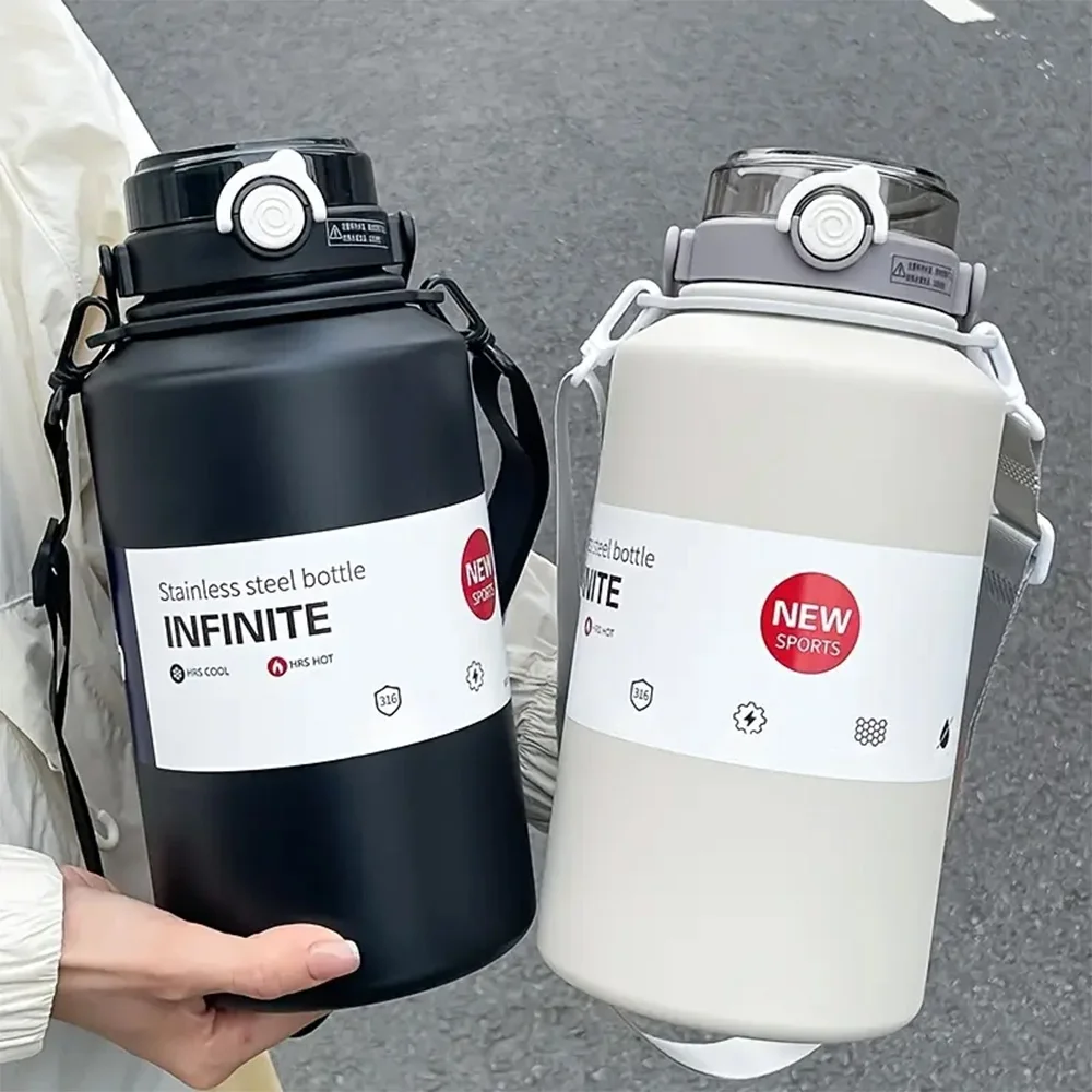 2000 ml große Edelstahl-Thermoskanne, tragbare Vakuum-Isolierflasche mit Seil, Thermobecher für Zuhause und Outdoor Image