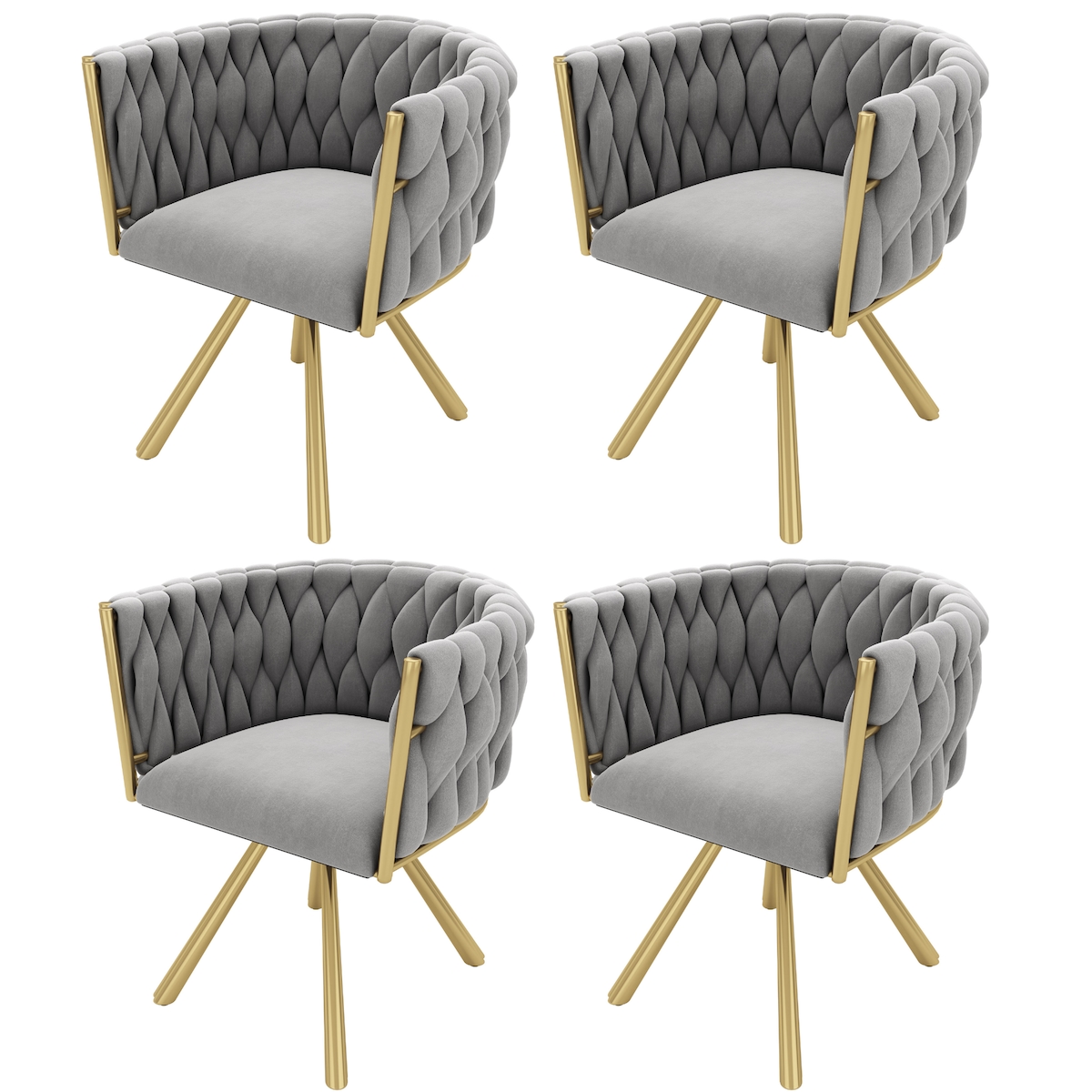 OKWISH Drehstuhl Esszimmerstuhl 4er Set Samt Grau+Gold 72x59x54 cm 360 Grad drehbar mit Metallgestell gepolstert ergonomische Rückenlehne modern 150 kg Image