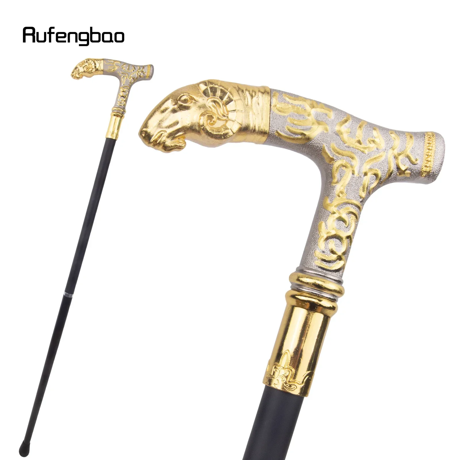Golden White Goat Luxus Stick Mode Eleganter Gehstock Dekorativer Cospaly Cane Knopf Crosier 88cm Performance Bühnenstock Image