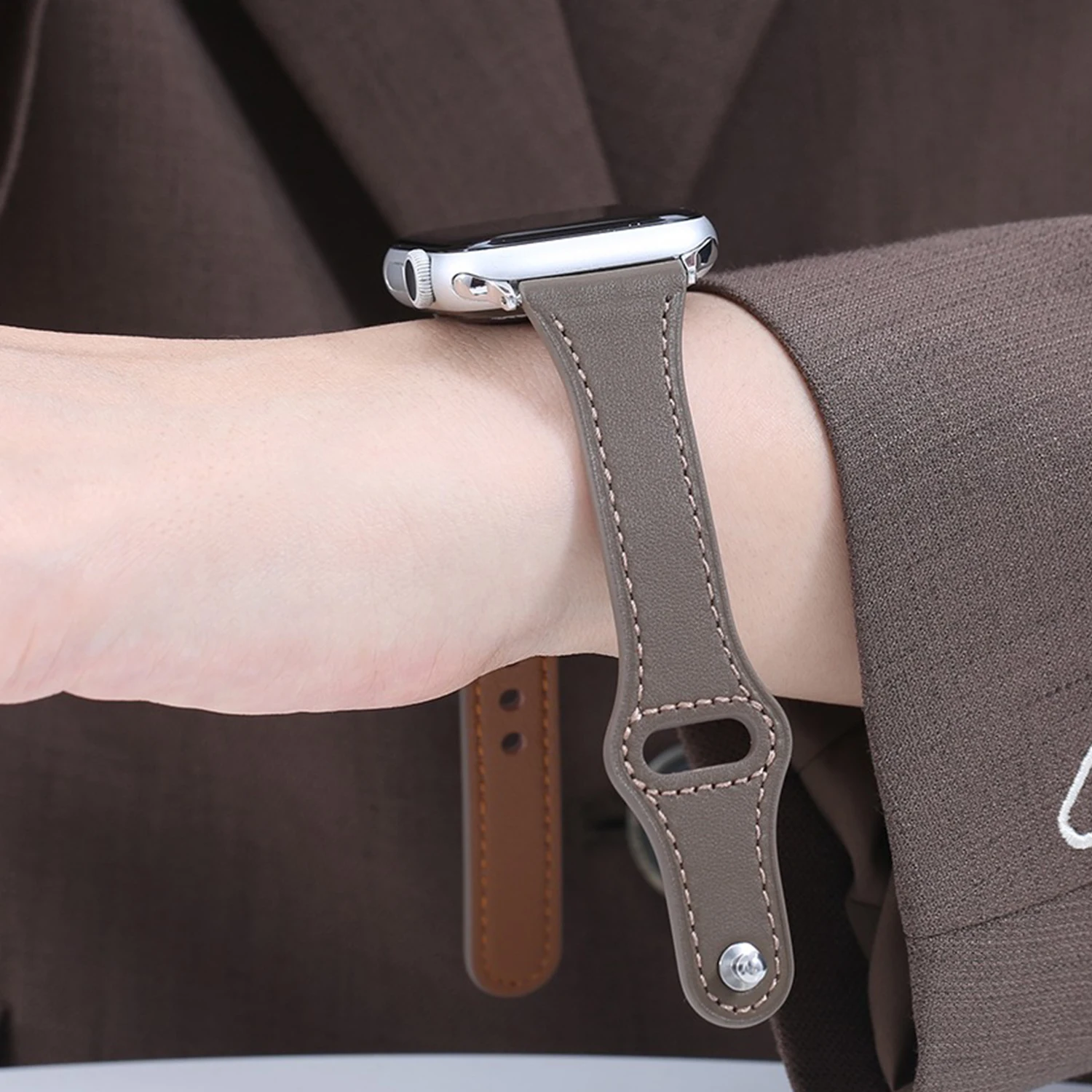 Schlankes Echtlederarmband für Apple Watch 41 mm 46 mm Correa Girl Armband 42 mm 44 mm 40 mm Armband für IWatch Serie 11 10 9 8 7 6 5 Image