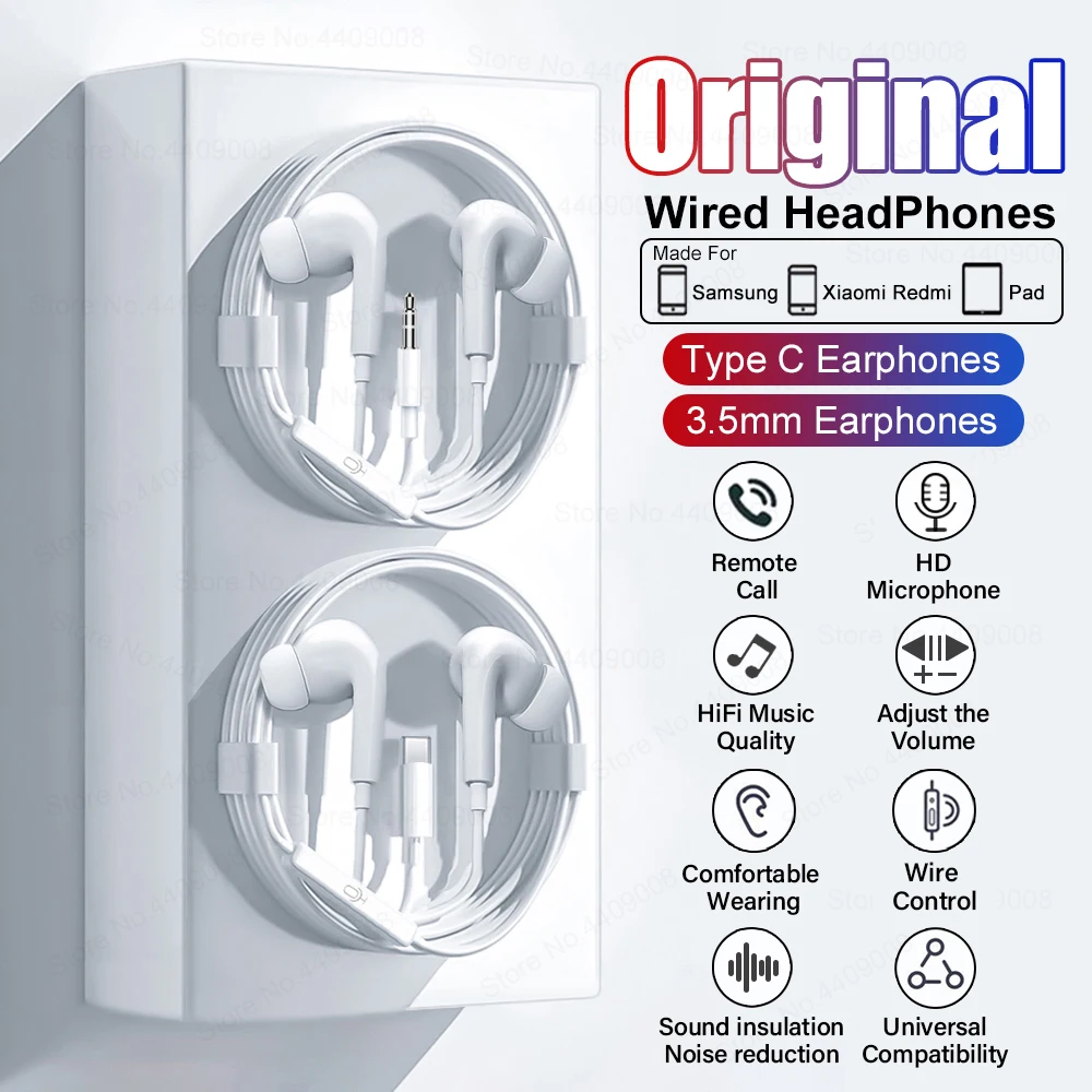 Original-Kopfhörer für Samsung Galaxy S23 S22 Ultra Xiaomi Mi 13 Ultra Redmi Note 12 Pro Typ C 3,55 mm Ohrhörer mit Kabel Image
