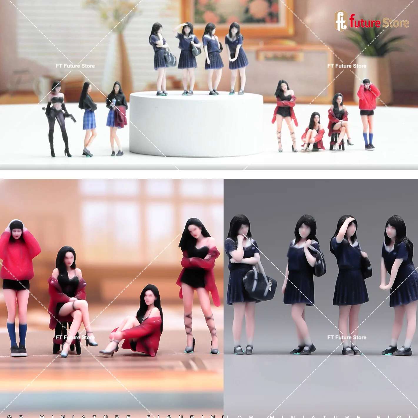 3D-Druck Miniaturfigur 1/64 1/43 1/24 1/18 Schönheit Rot bekleidet Mädchen Student Killer Mini Puppe Modell Requisiten Dekor Display Image