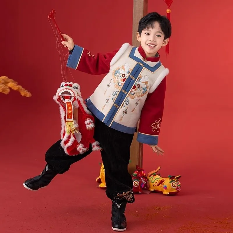 Kinder Chinesisches Tang-Set Mädchen Chinesische Alte Top Hosen Hanfu Set Kinder Neujahr Feier Winter Leistung KostümLJ066 Image