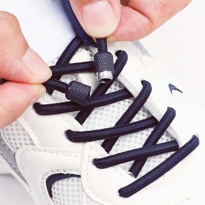 1 Paar runde elastische Schnürsenkel ohne Krawatte Schnürsenkel Metallkapsel Schnalle Schnürsenkel ohne Krawatten Sneakers Basketball Schnürsenkel Schuhzubehör Image