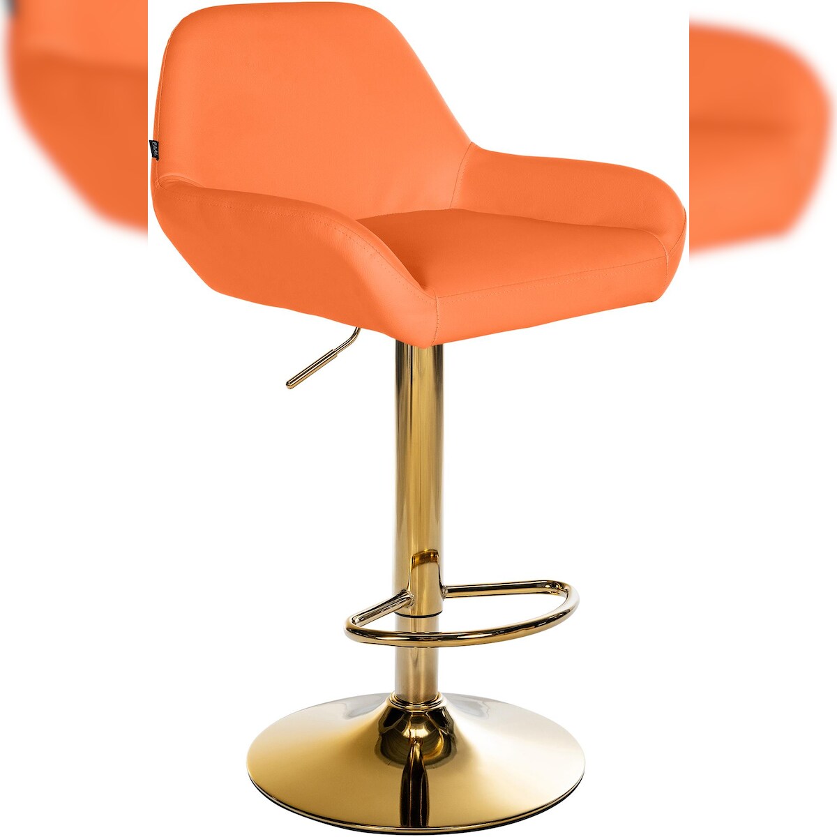 DELUKE Barhocker BIKEL - Kunstleder Orange 51x52x89 cm Gold | Barstuhl Höhenverstellbar Mit Lehne Drehbar Tresenhocker Tresenstuhl Kneipenhocker Kneipenstuhl Image