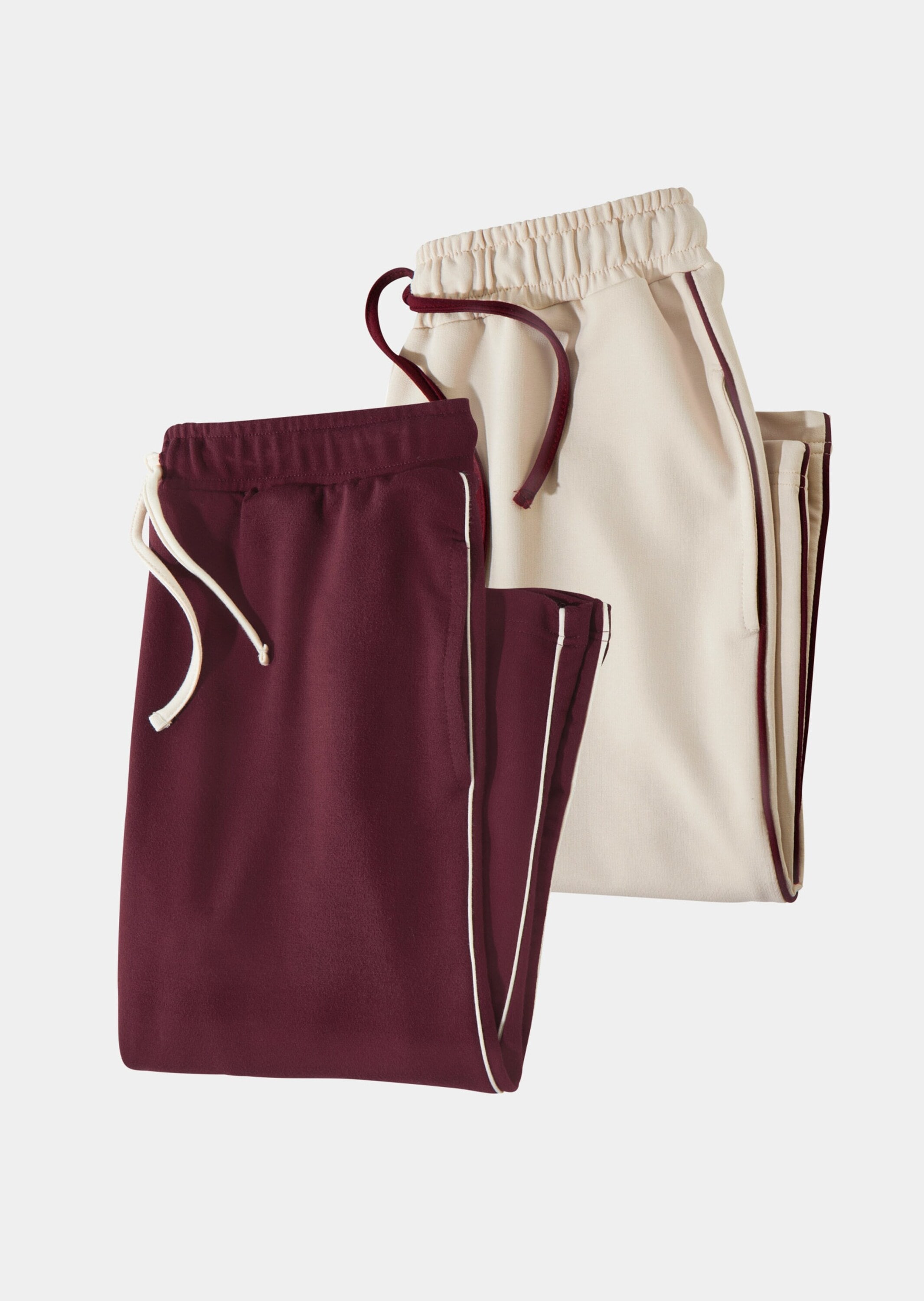 2-in-1-Hose GOLDNER "Freizeithosen im 2er-Pack", Damen, Gr. 52, N-Gr, beige (beige, bordeaux), Obermaterial: 60% Baumwolle CO. 35% Polyester PES. 5% Elasthan EL., Hosen